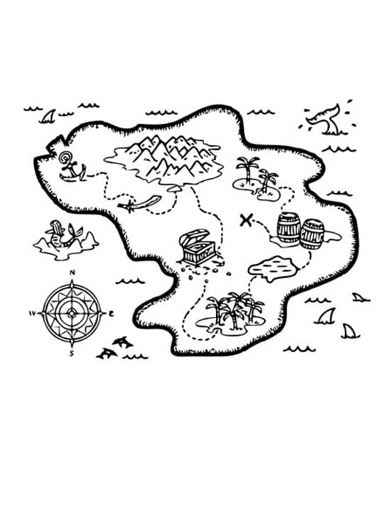 Ziehen Schatzkarte Kostenlose Druckvorlage für Kinder