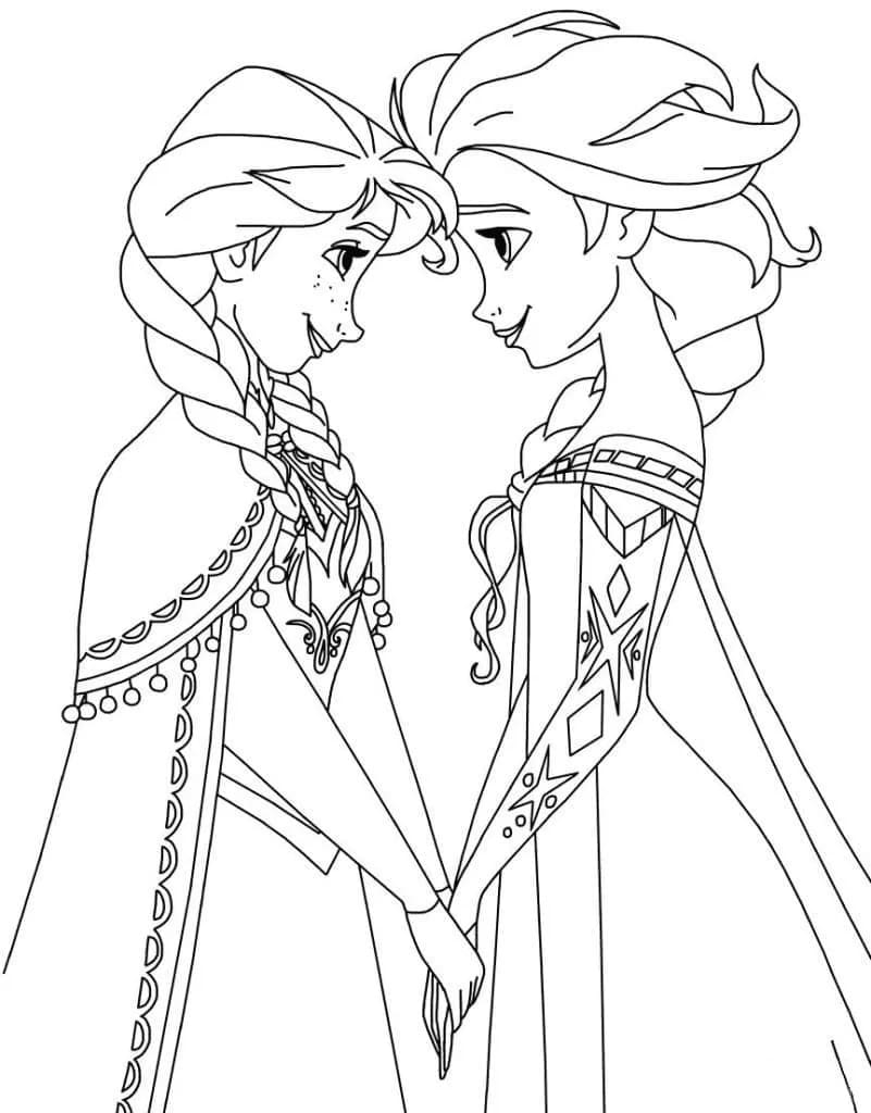 Zeichnen Elsa und Anna druckbar