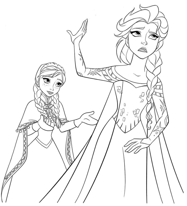 Zeichnen Elsa und Anna zum Ausdrucken