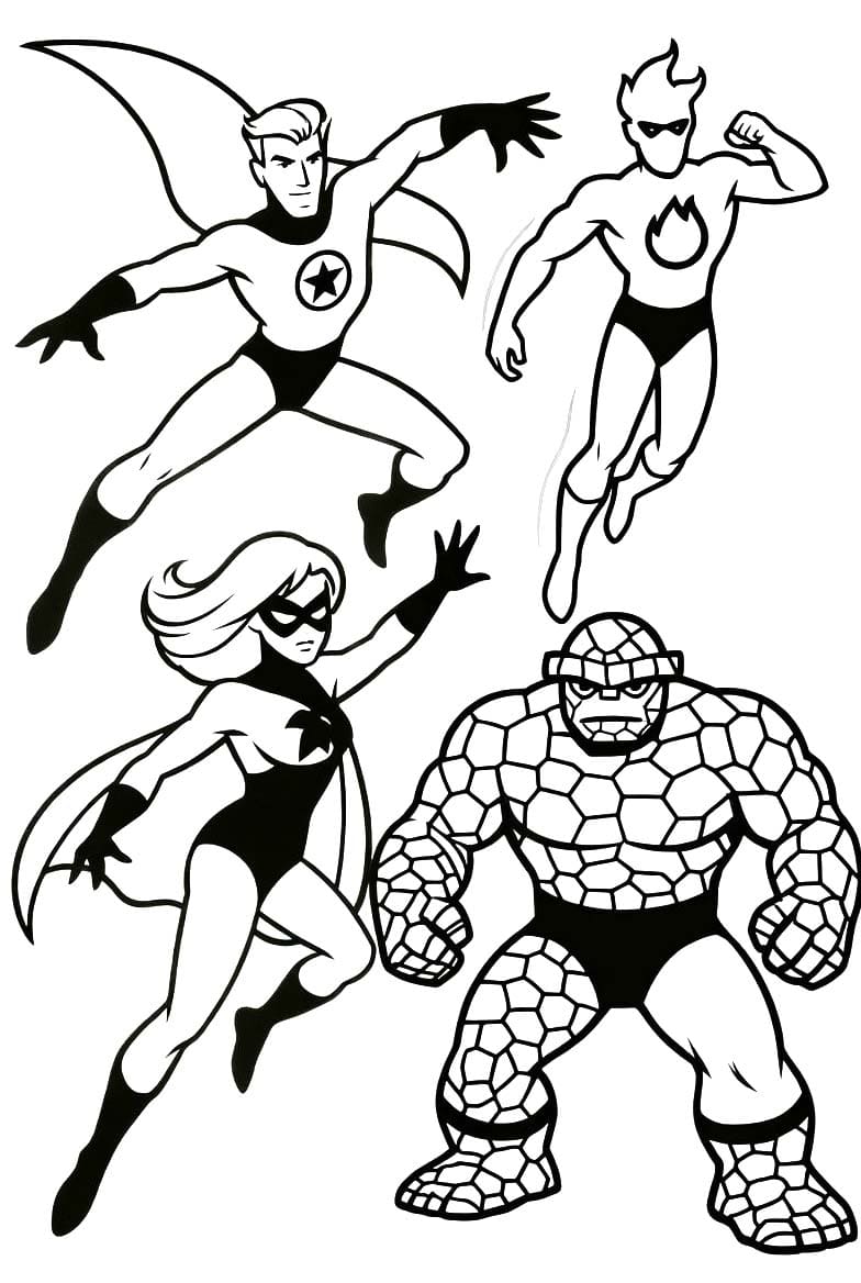 Zeichnen Fantastic Four zum Ausdrucken für Kinder
