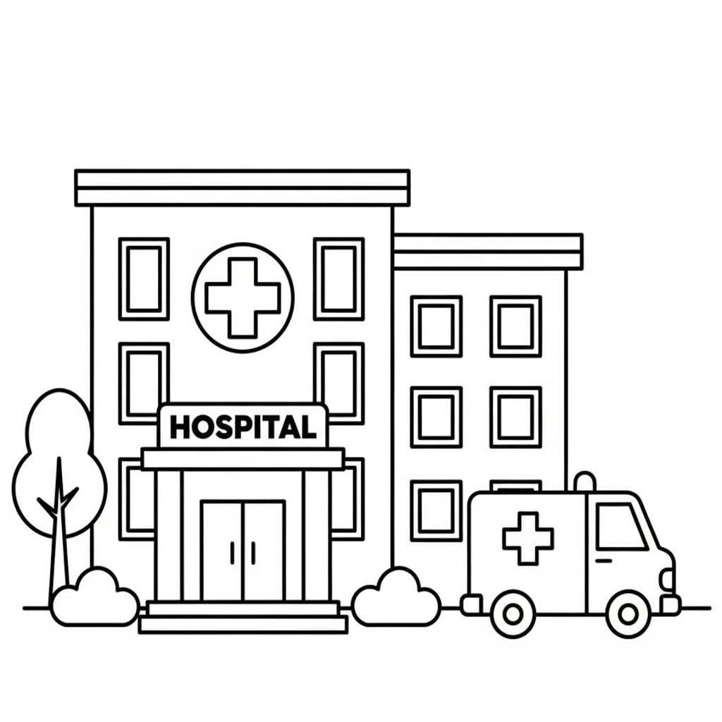 Zeichne Krankenhaus druckbare basisch