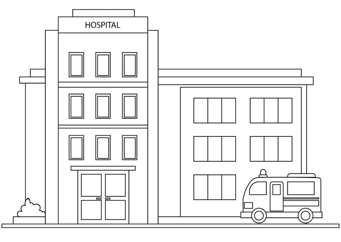 Zeichne Krankenhaus kostenlos für Kinder