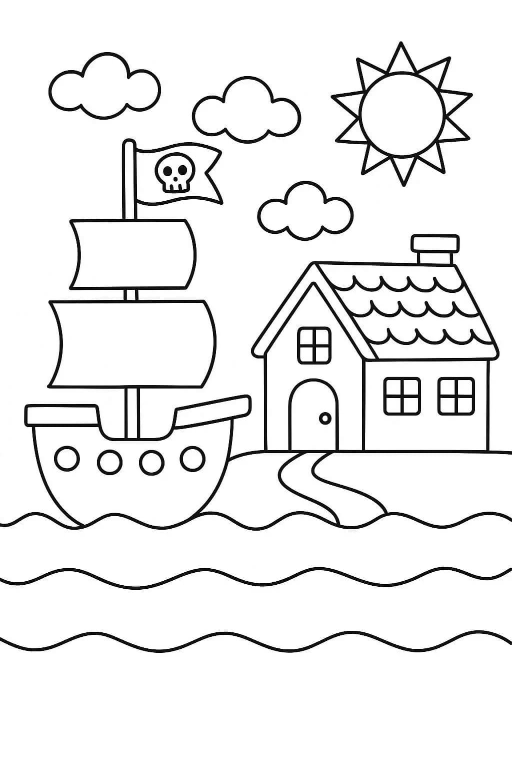 Zeichne Piratenschiff druckbare für Kinder