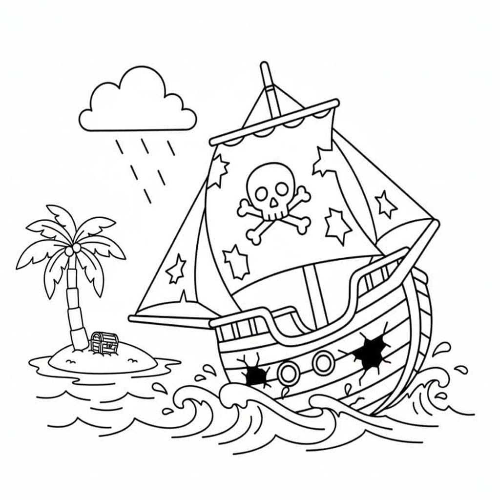 Zeichne Piratenschiff kostenlos