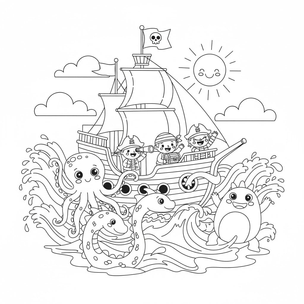 Zeichne Piratenschiff kostenlos druckbare