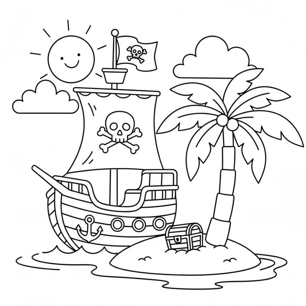 Zeichne Piratenschiff kostenlos für Kinder