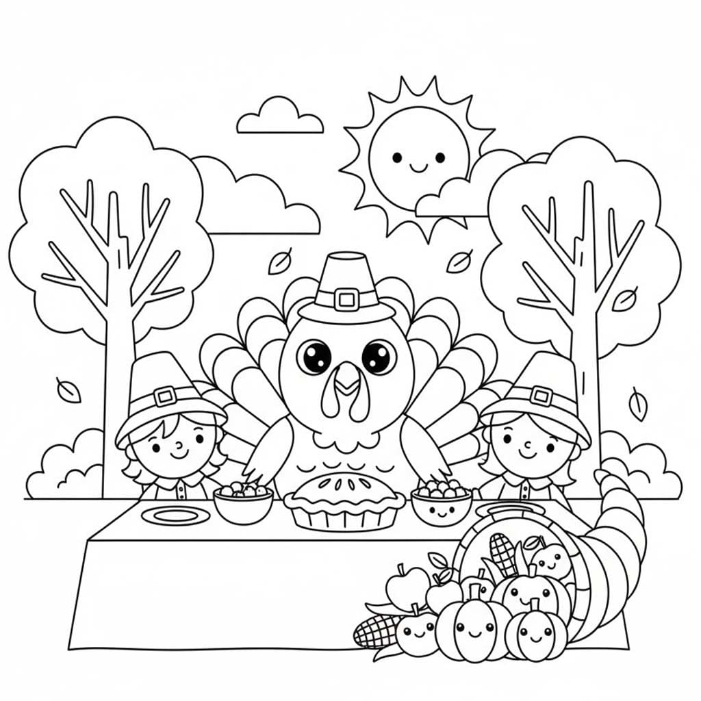 Zeichne Thanksgiving druckbare einfach