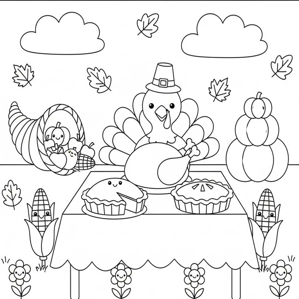 Zeichne Thanksgiving druckbare schlicht