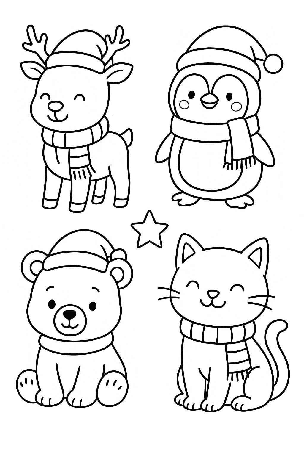 Zeichne Weihnachtstiere druckbare einfach