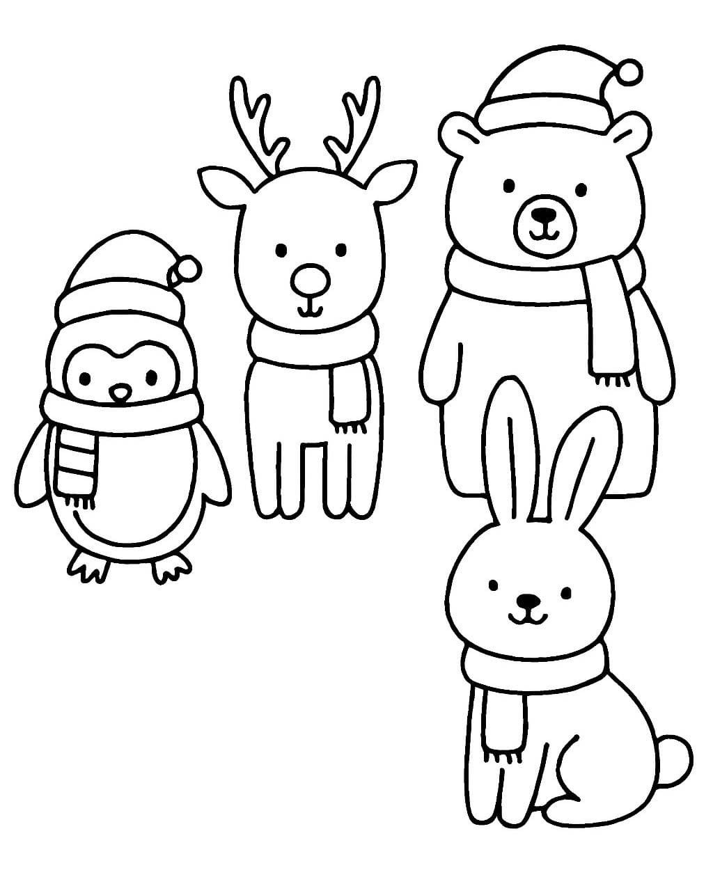 Zeichne Weihnachtstiere druckbare schlicht