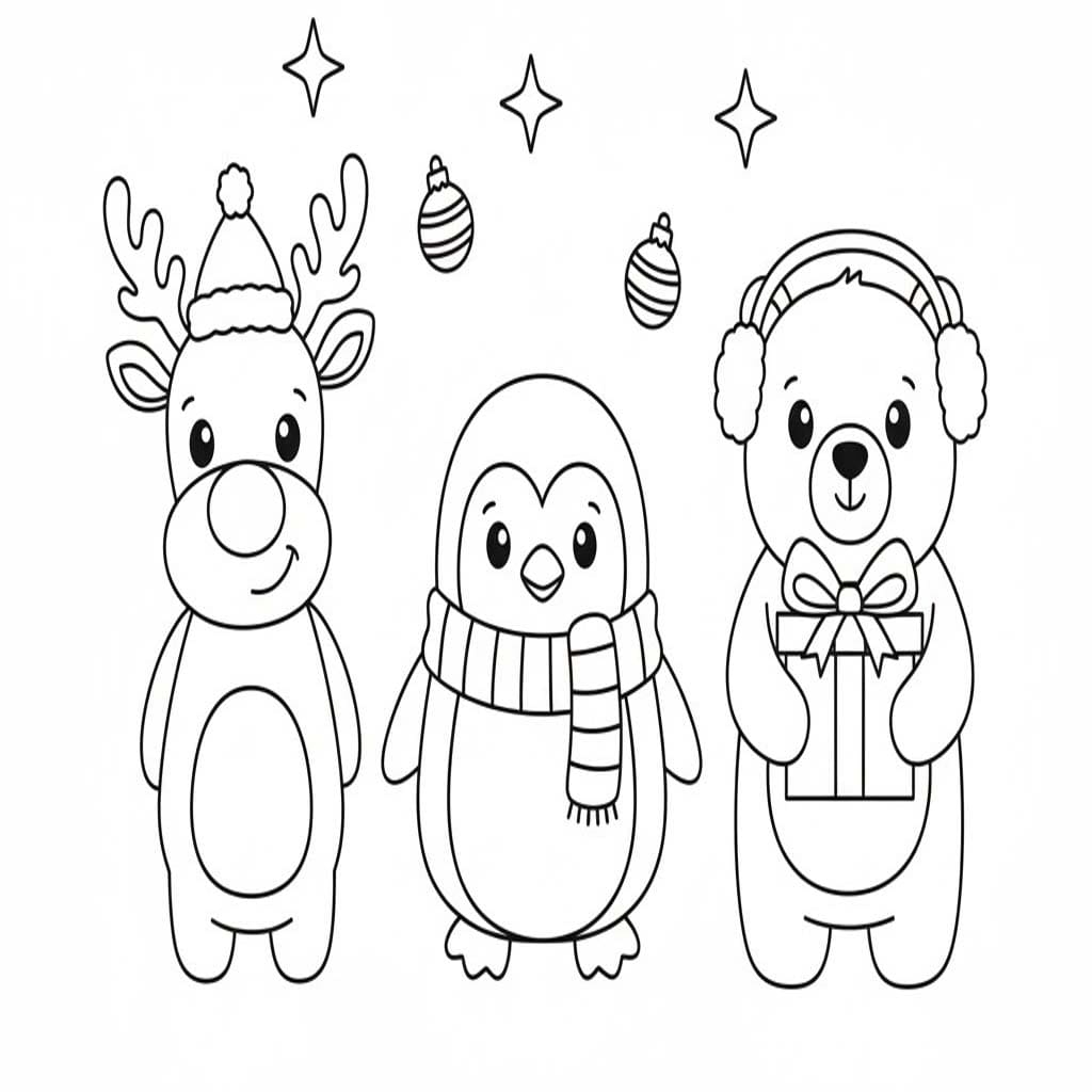 Zeichne Weihnachtstiere kostenlos druckbare schlicht