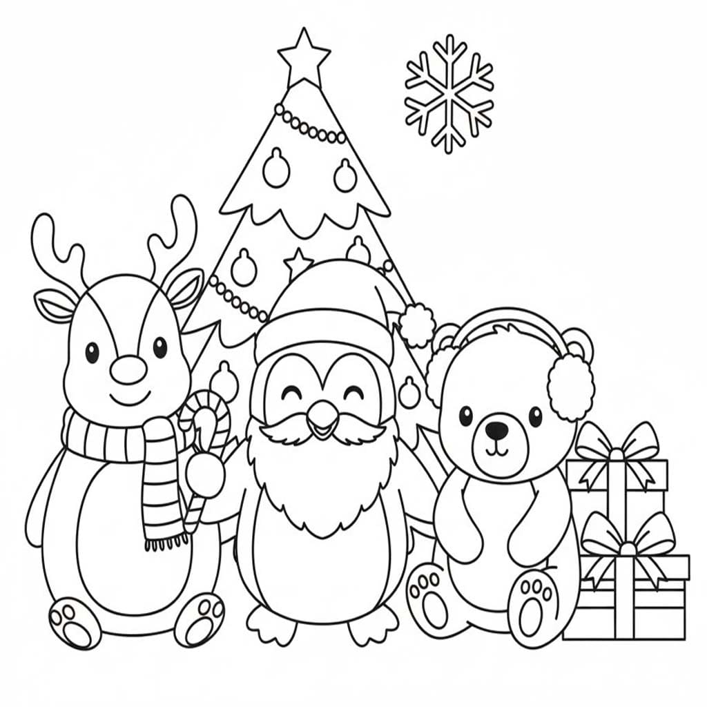 Zeichne Weihnachtstiere zum Ausdrucken