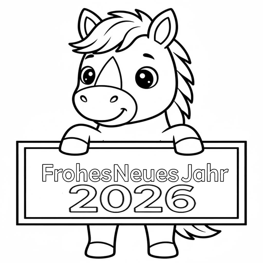 Frohes Neues Jahr 2026 druckbare basisch