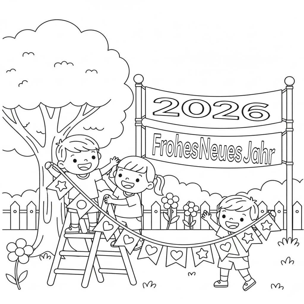 Frohes Neues Jahr 2026 kostenlos druckbare