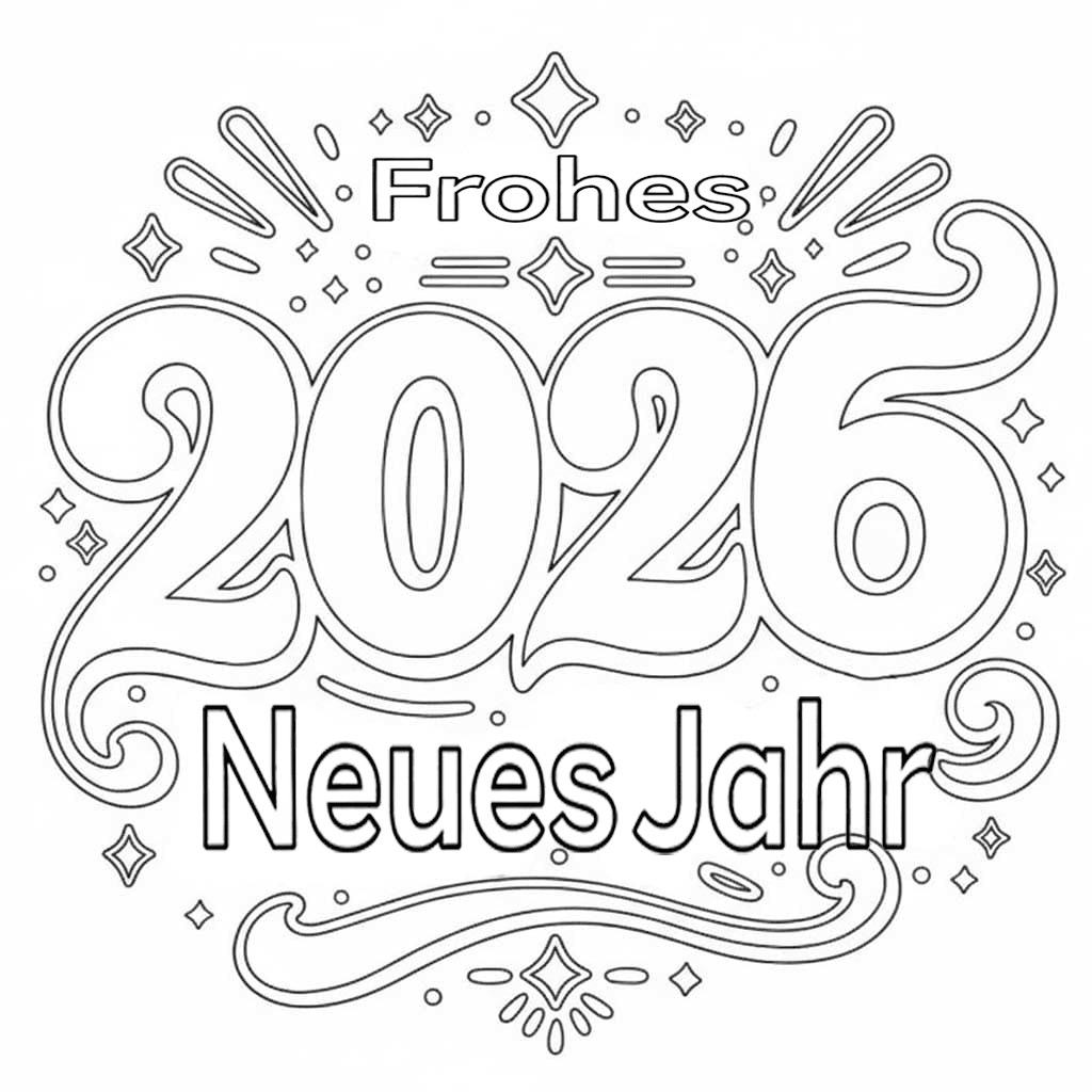 Frohes Neues Jahr 2026 kostenlos druckbare basisch
