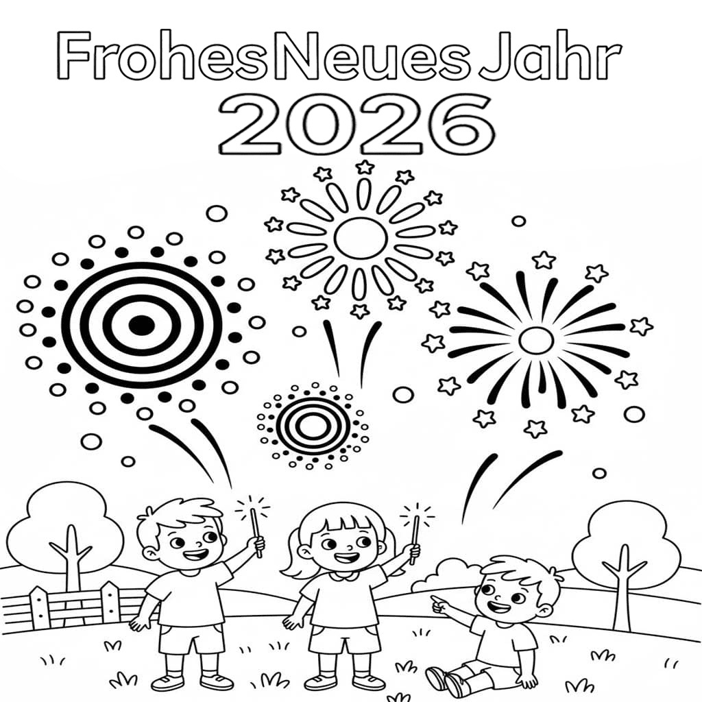 Frohes Neues Jahr 2026 kostenlos druckbare schlicht