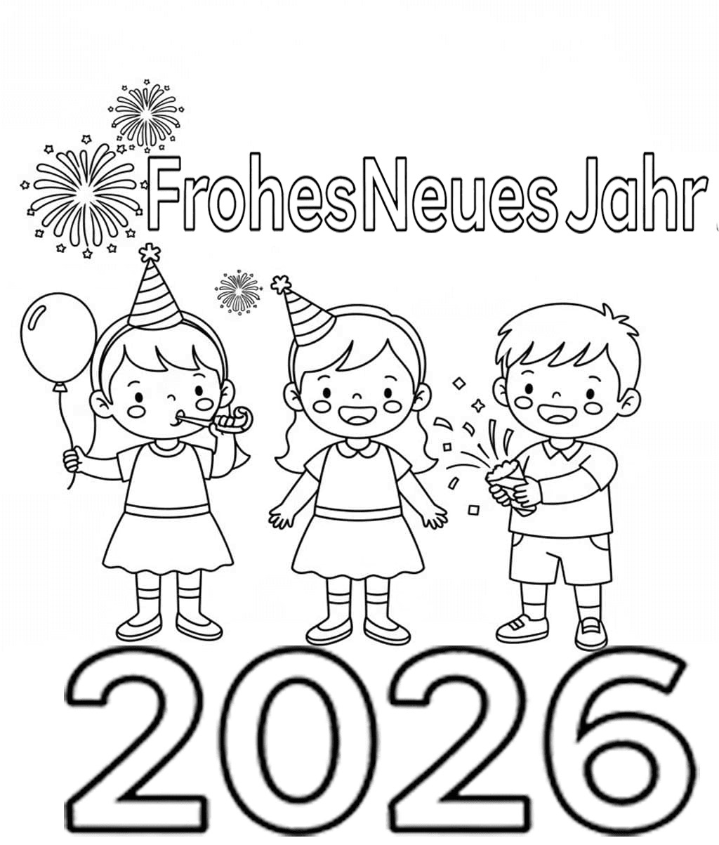 Frohes Neues Jahr 2026 zum Ausdrucken