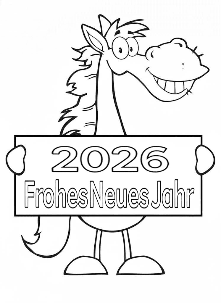 Zeichne Frohes Neues Jahr 2026 druckbare basisch