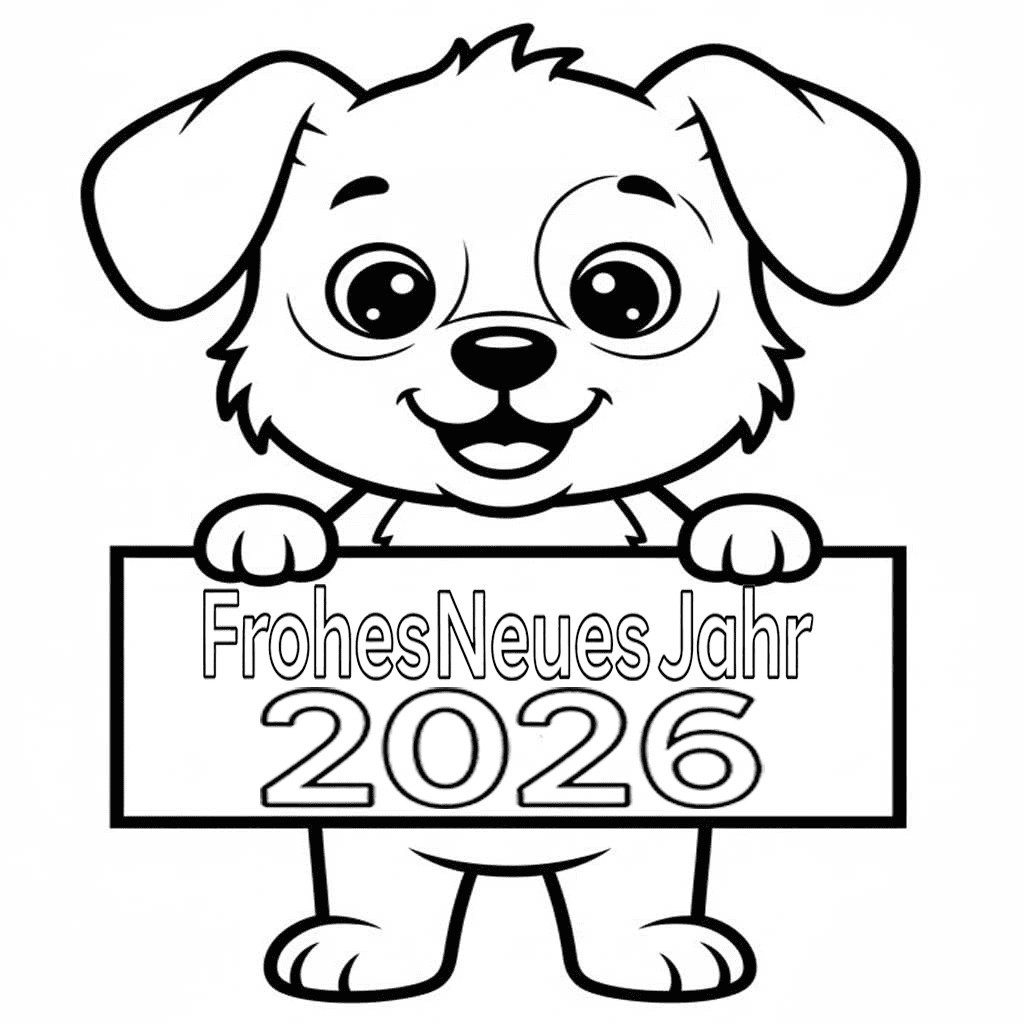Zeichne Frohes Neues Jahr 2026 druckbare für Kinder
