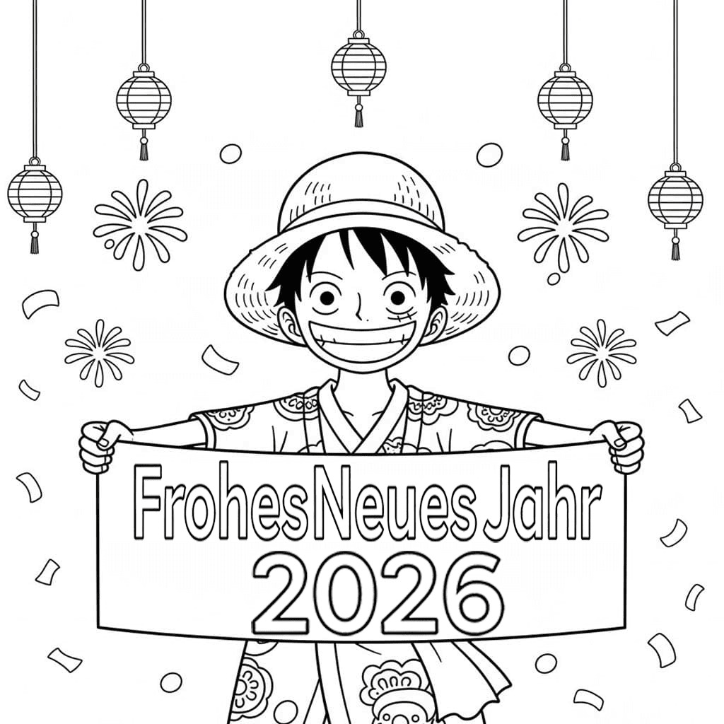 Zeichne Frohes Neues Jahr 2026 kostenlos einfach
