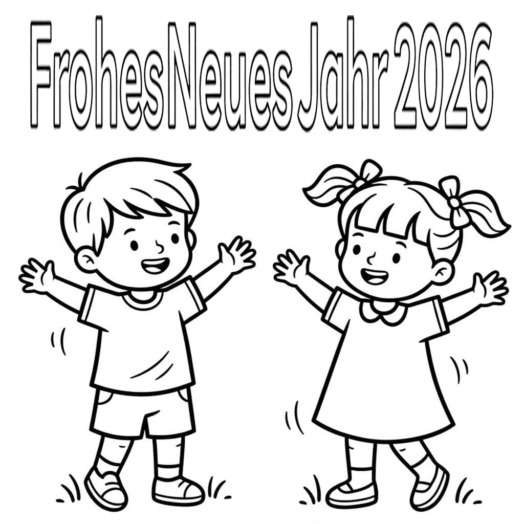 Zeichne Frohes Neues Jahr 2026 kostenlos schlicht