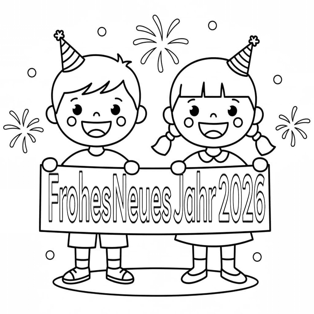 Zeichne Frohes Neues Jahr 2026 zum Ausdrucken