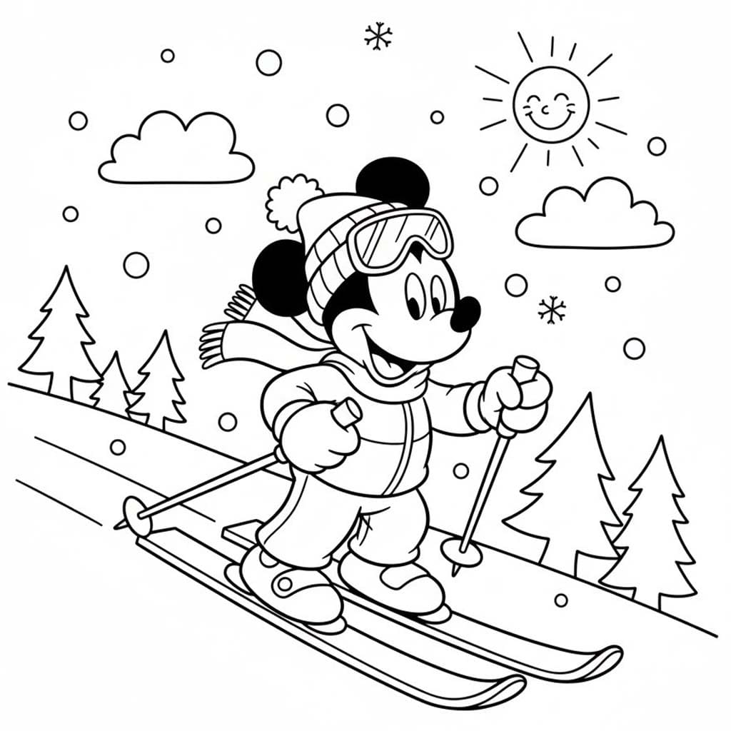 Zeichne Skifahren druckbare einfach