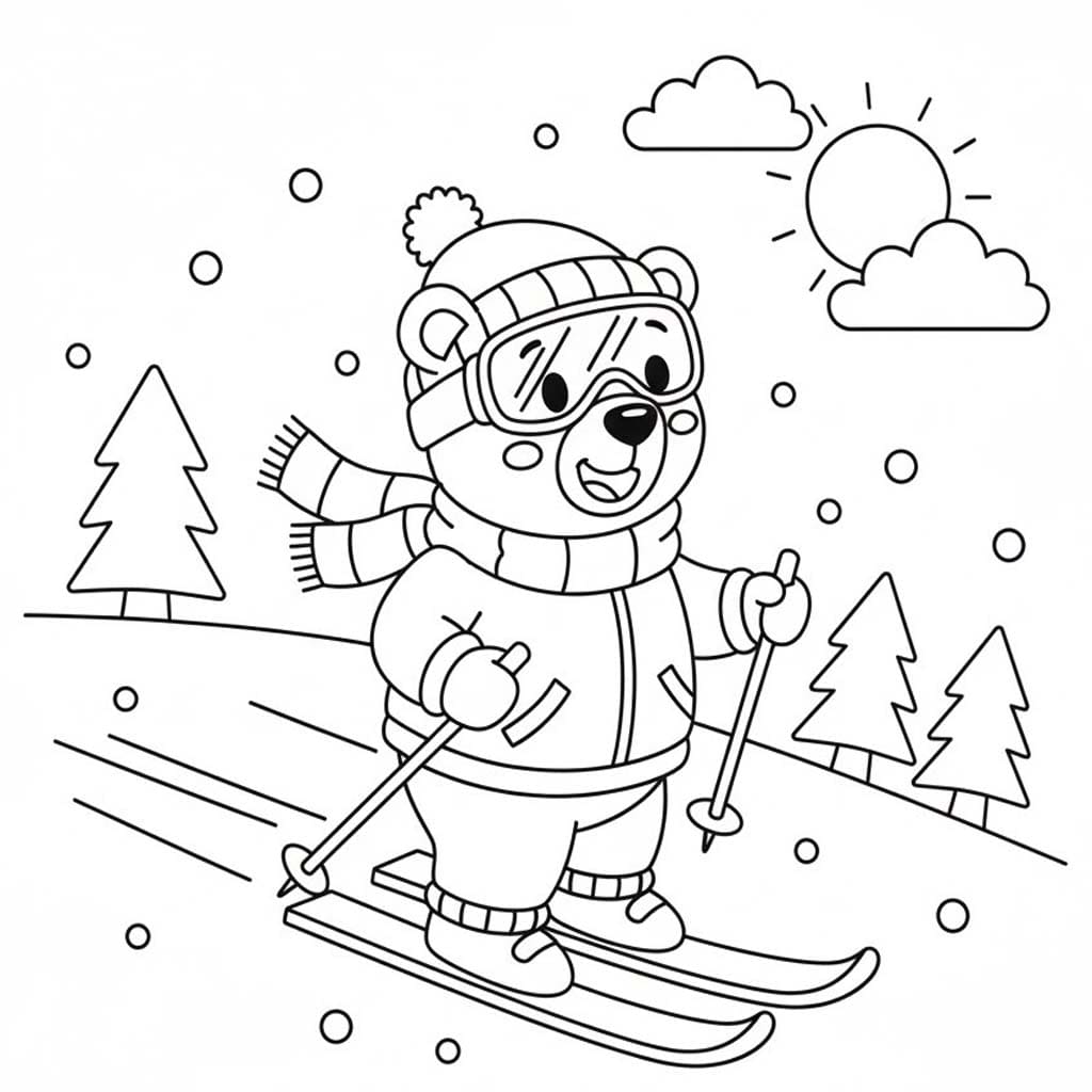 Zeichne Skifahren kostenlos