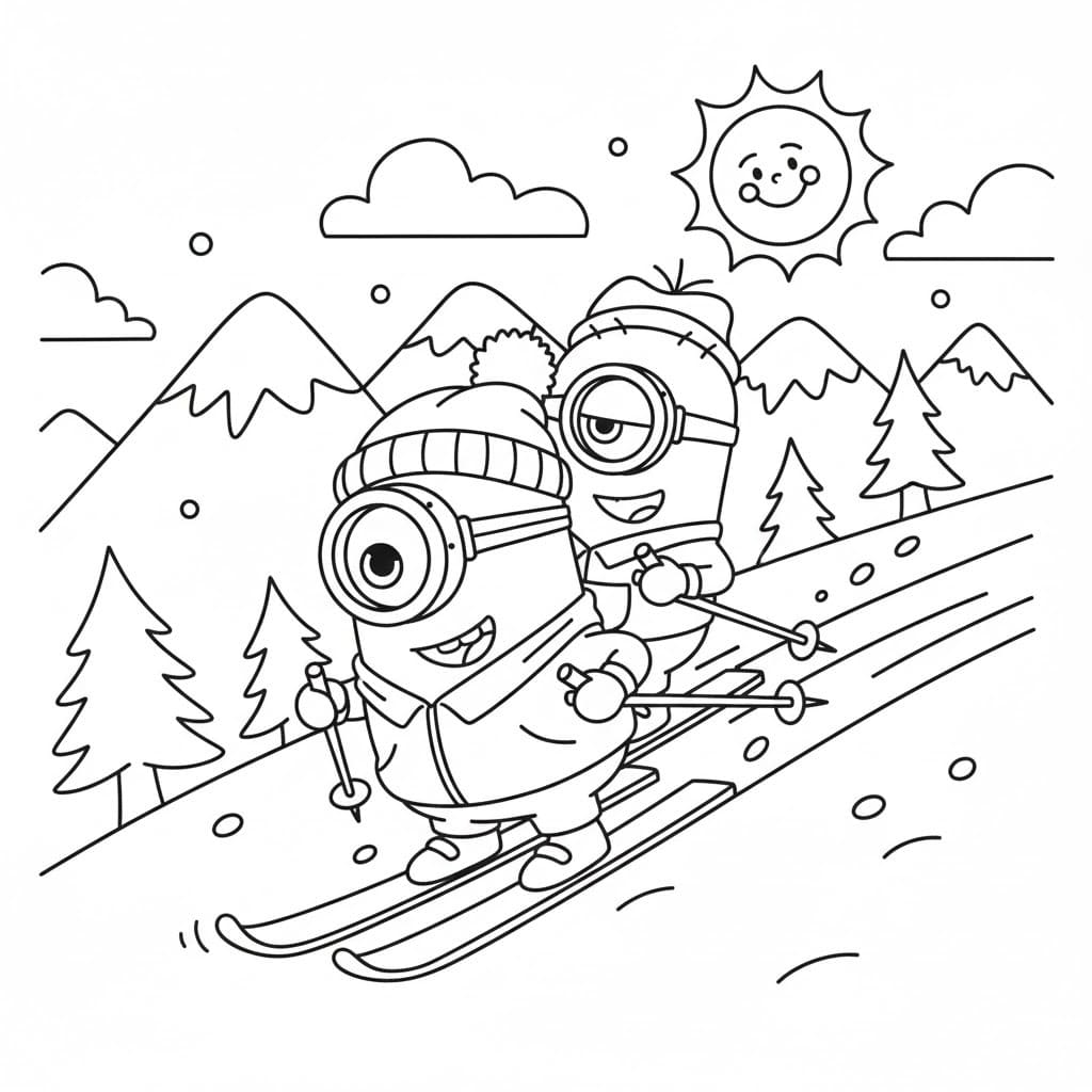 Zeichne Skifahren kostenlos einfach