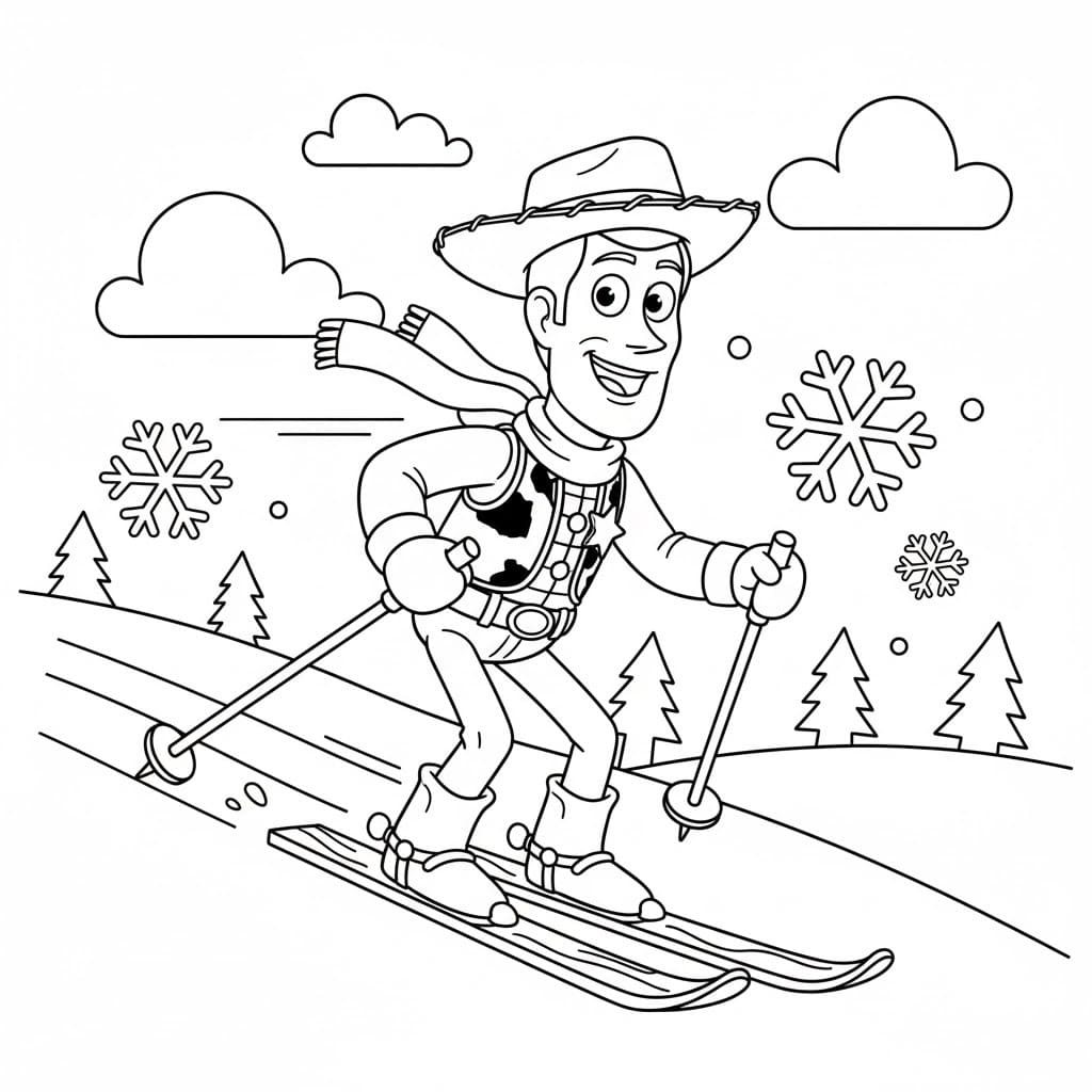 Zeichne Skifahren schlicht