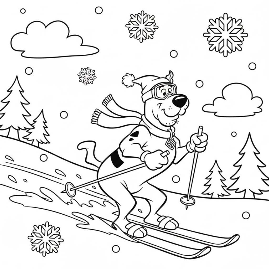 Zeichne Skifahren zum Ausdrucken für Kinder