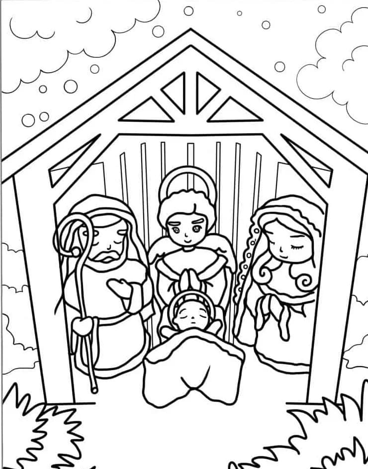 Zeichne Weihnachtskrippe druckbare schlicht