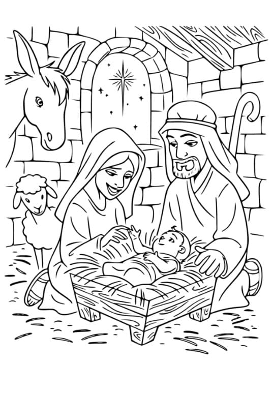 Zeichne Weihnachtskrippe für Kinder