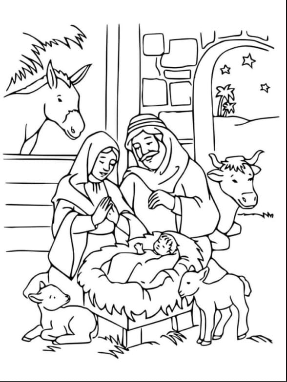 Zeichne Weihnachtskrippe kostenlos