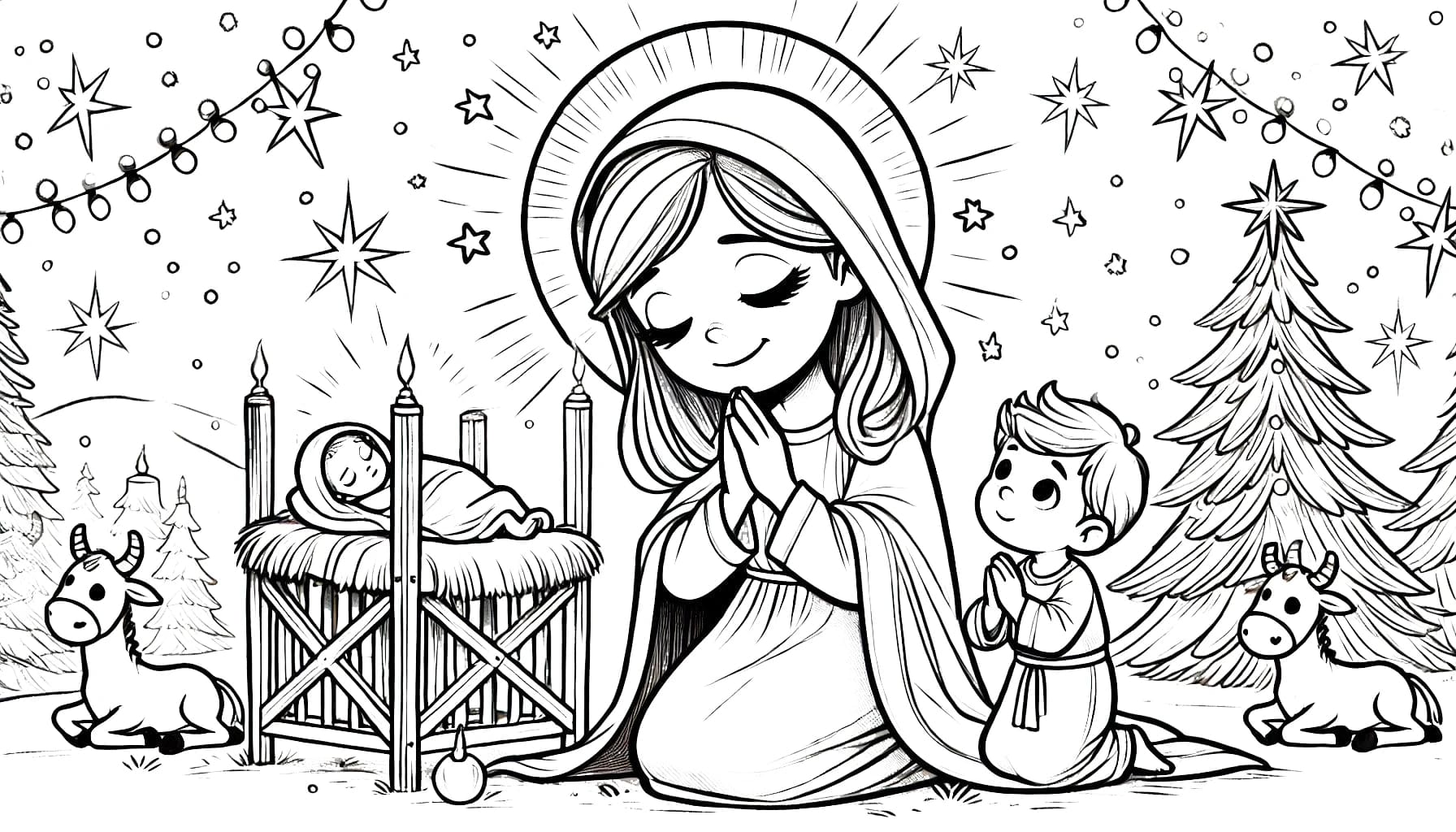 Zeichne Weihnachtskrippe kostenlos druckbare einfach