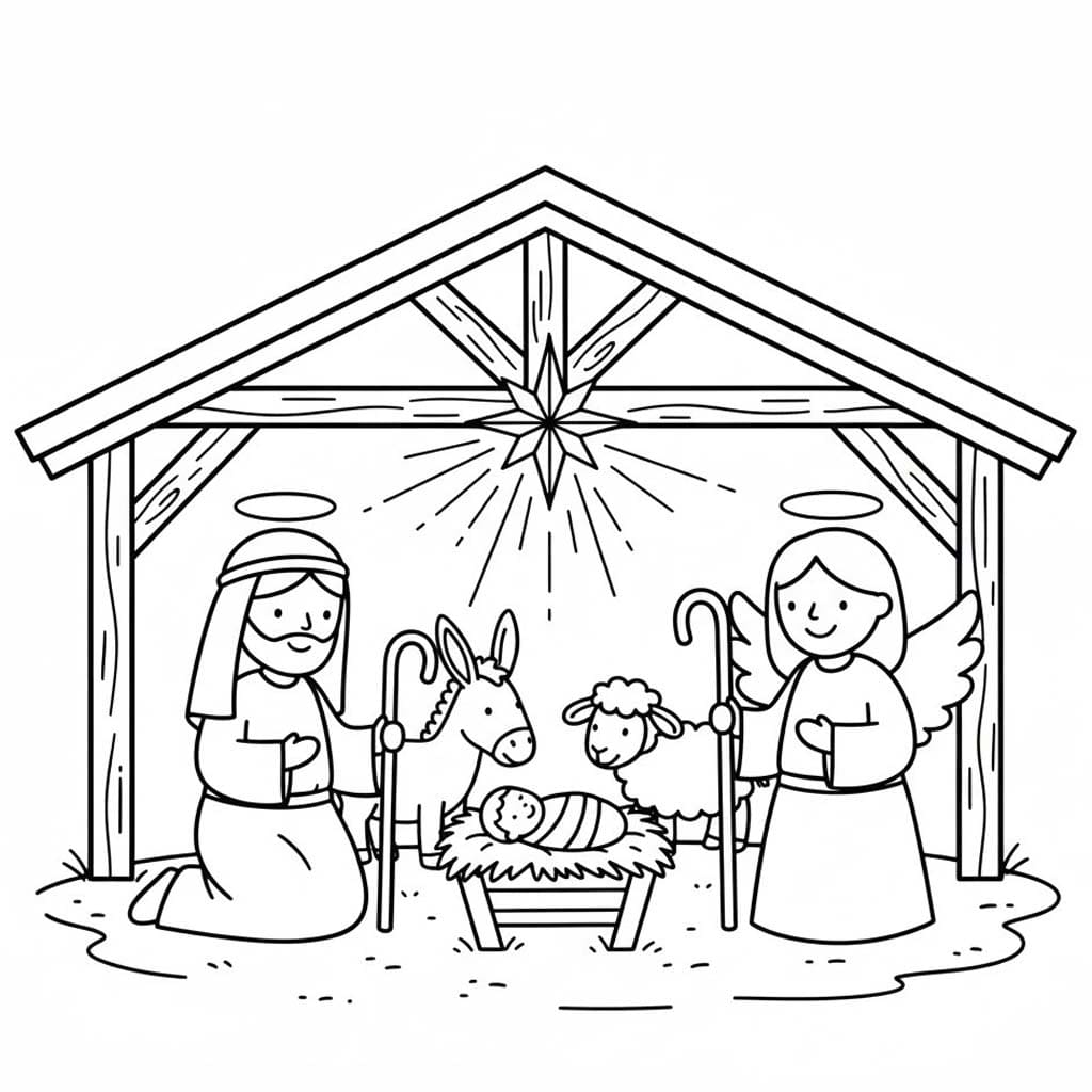 Zeichne Weihnachtskrippe kostenlos schlicht