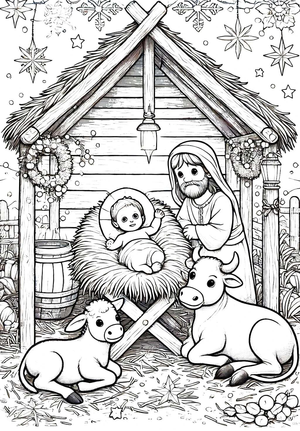 Zeichne Weihnachtskrippe schlicht