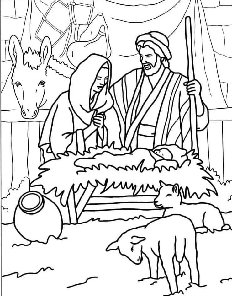 Zeichne Weihnachtskrippe zum Ausdrucken