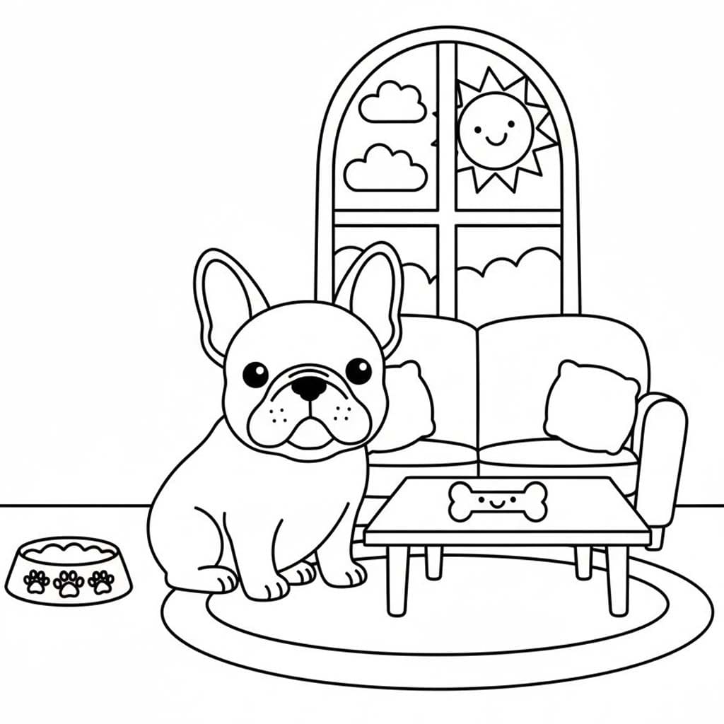 Zeichne Französische Bulldogge zum Ausdrucken für Kinder