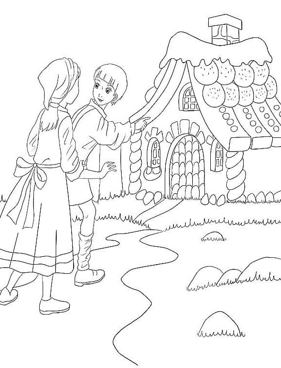 Zeichne Hänsel und Gretel druckbare basisch