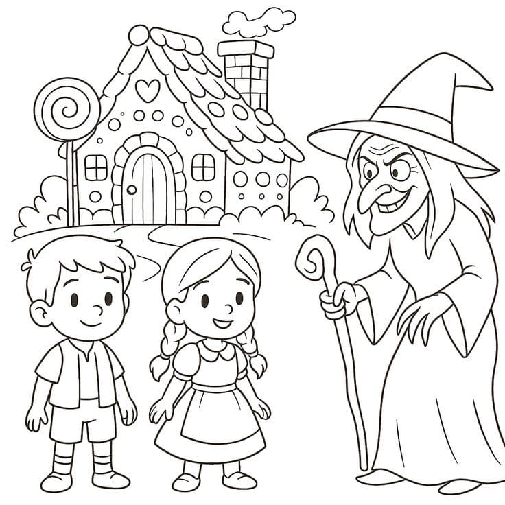 Zeichne Hänsel und Gretel schlicht