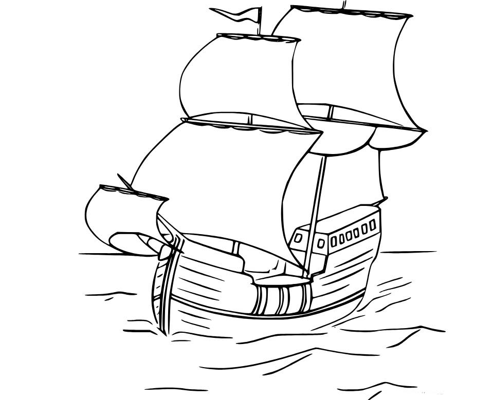 Zeichne Segelschiff druckbare schlicht