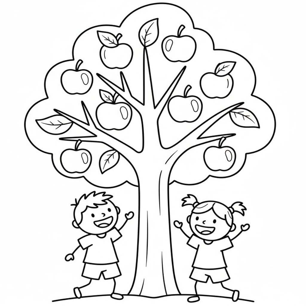 Zeichne Apfelbaum druckbare einfach