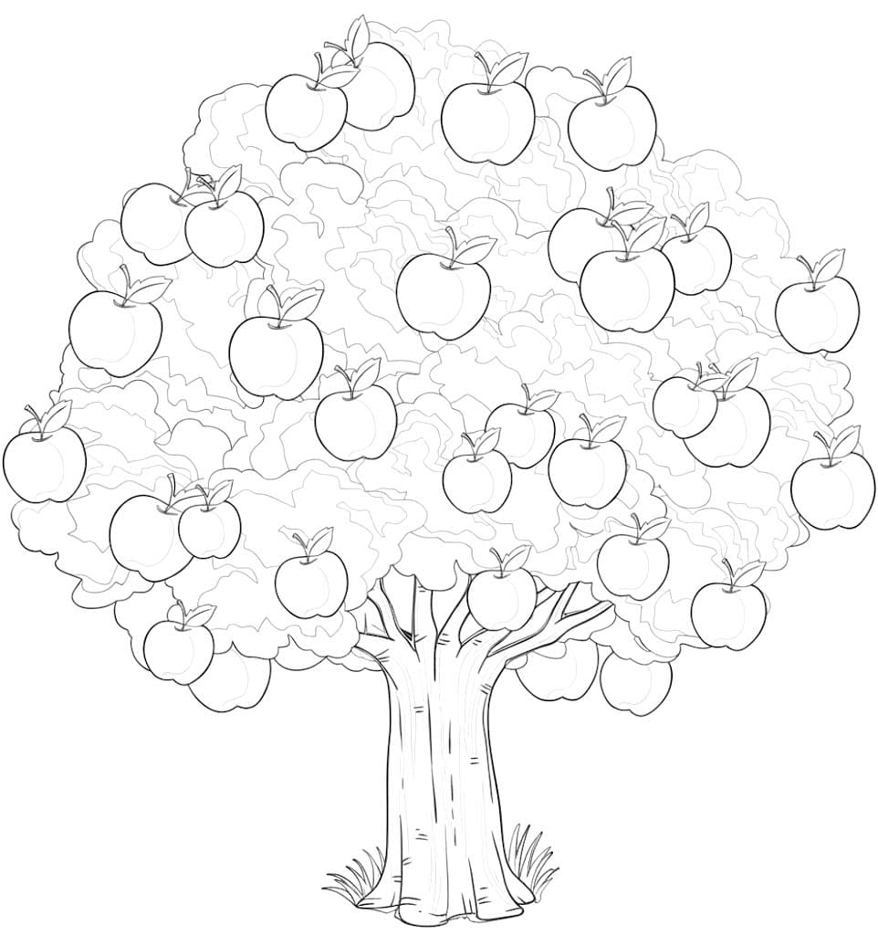 Zeichne Apfelbaum für Kinder