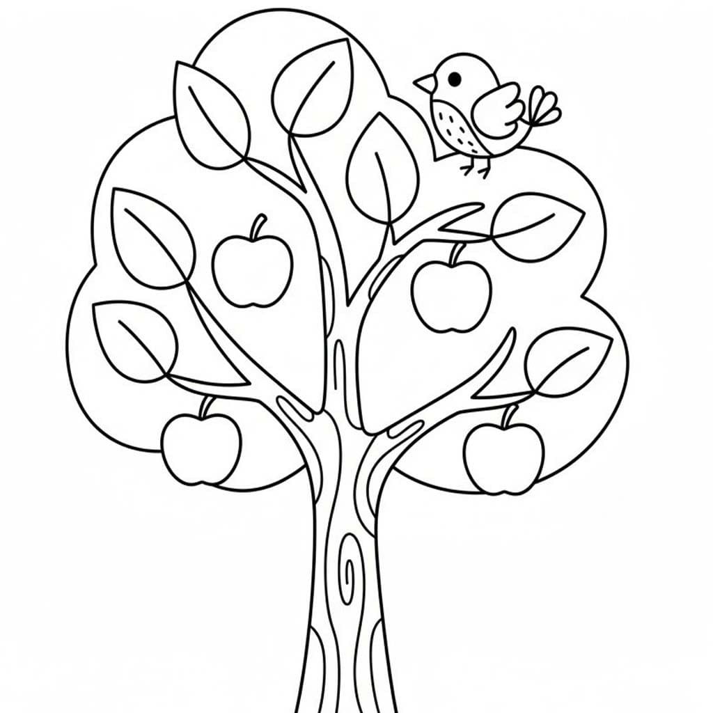 Zeichne Apfelbaum kostenlos für Kinder