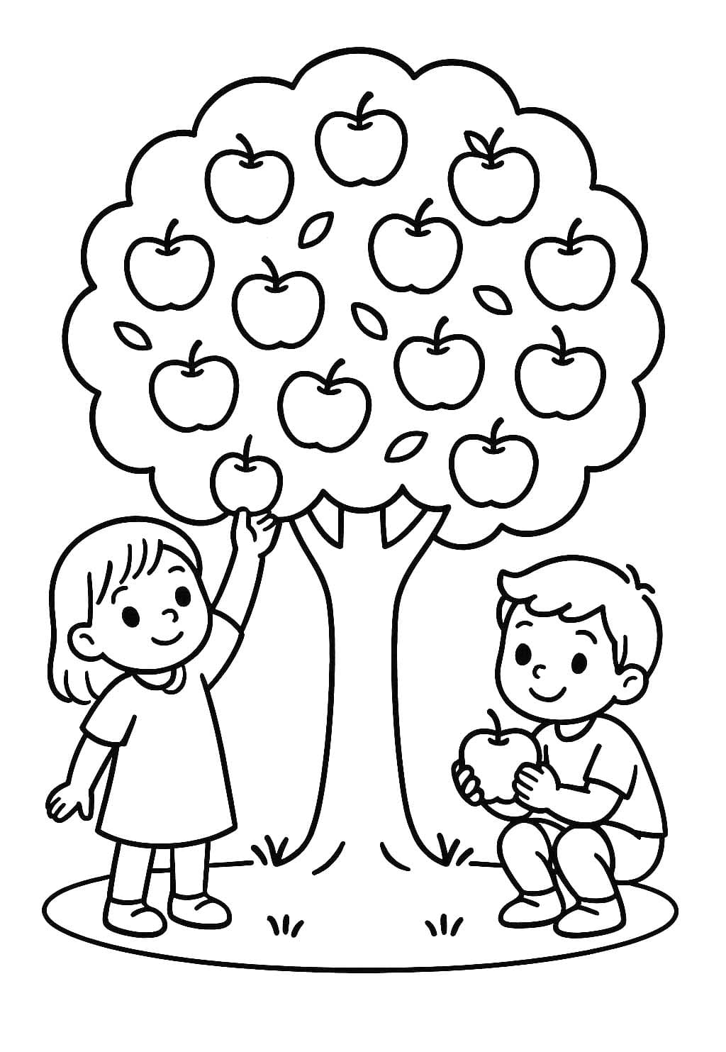 Zeichne Apfelbaum kostenlos schlicht