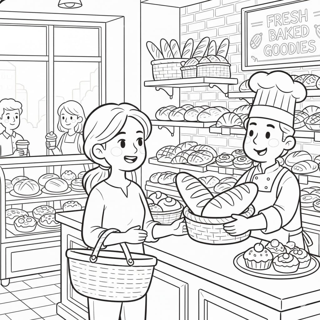 Zeichne Bäckerei druckbare basisch