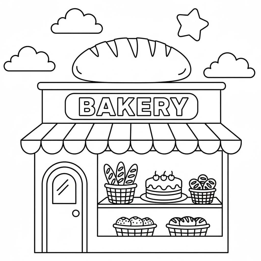 Zeichne Bäckerei kostenlos für Kinder