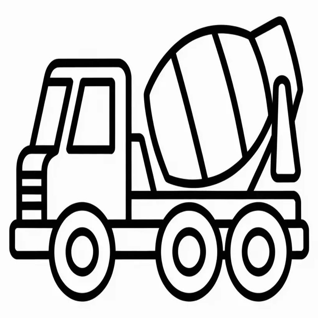 Zeichne Betonmischer LKW druckbare schlicht