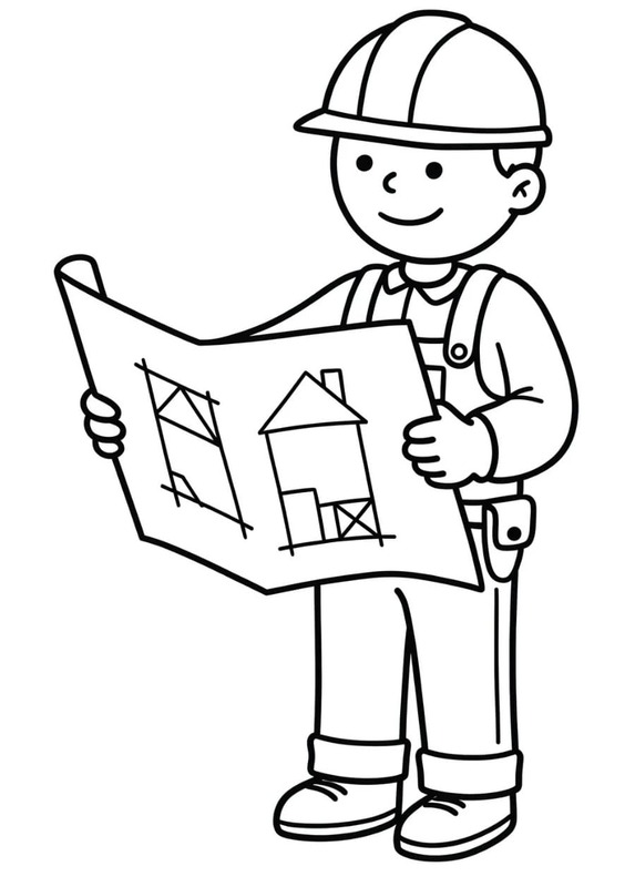 Zeichne Bauarbeiter Zum Ausdrucken für Kinder